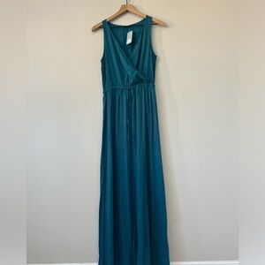 Splendid NWT Faux wrap Satin ribbed Teal Sleeveless Maxi Dress Size Small